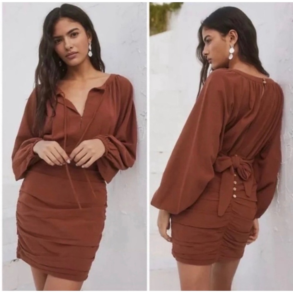 Free People The Only One Ruched Mini Dress Brown Women's Medium